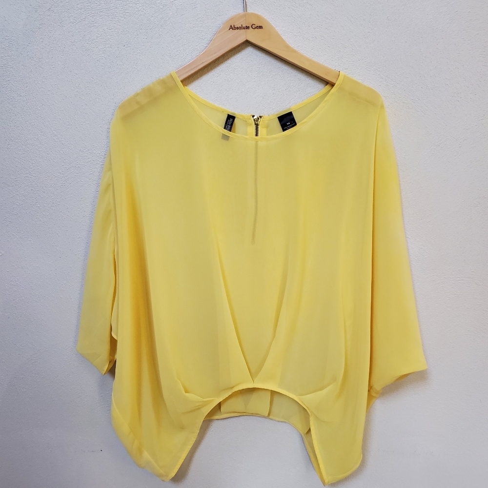 Bisou Bisou yellow lightweight sheer oversized dolman sleeve top blouse size XS